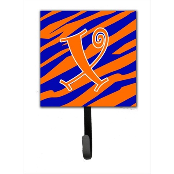Carolines Treasures 4.25 x 6 in. Letter X Initial Tiger Stripe Blue and Orange Leash Or Key Hook CJ1036-XSH4 - main